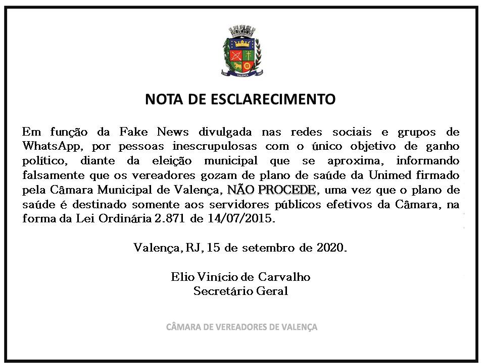 NOTA ESCLARECIMENTO SOBRE FAKE NEWS